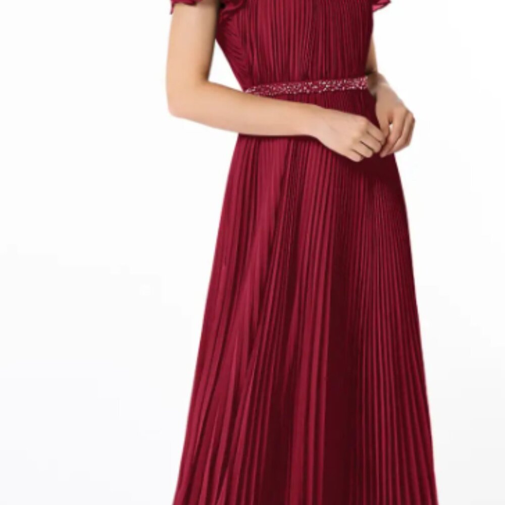 Azazie Kara A-Line Pleated Chiffon Floor-Length Dress in Burgundy WORN ONCE - Picture 3 of 3